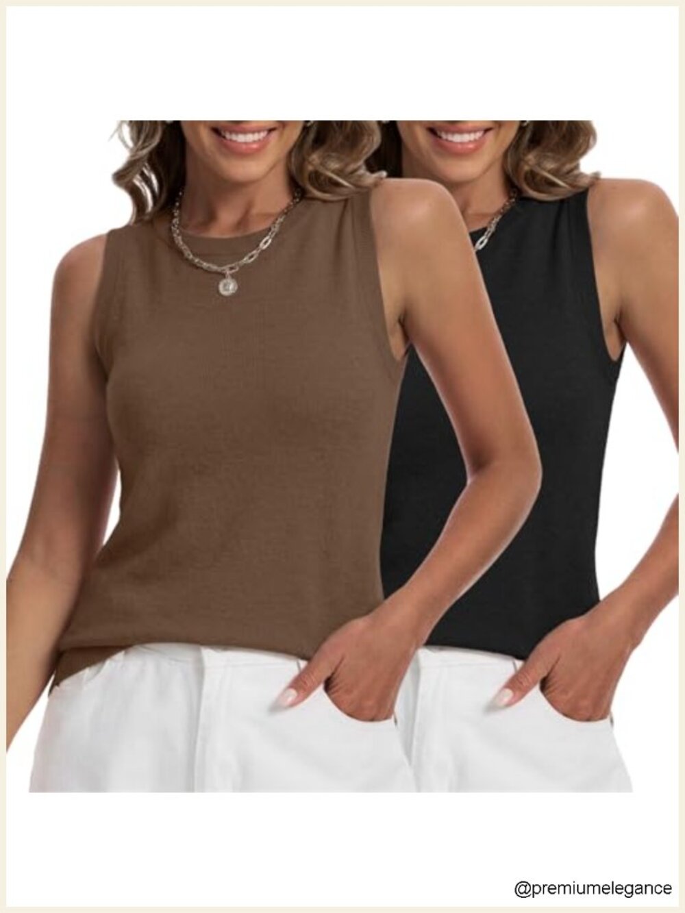 Women's 2-Piece Wool Blend Knit Sweater Vest Set - Sleeveless Round Neck Top